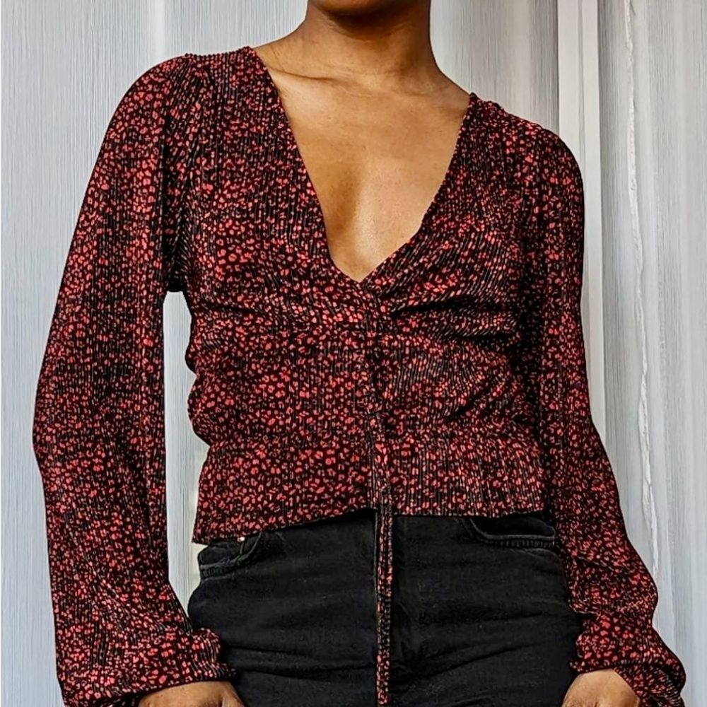 Zara Women's Y2K Red Cheetah Top Size S